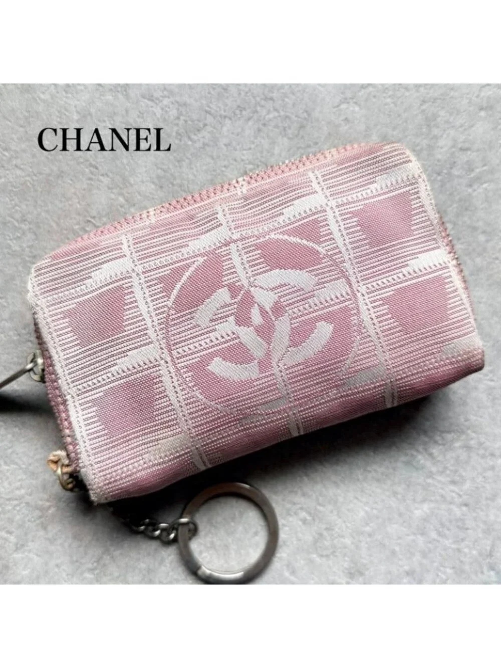Chanel New Travel Line Coin Case Ring Mini Pouch Canvas Pink Coco